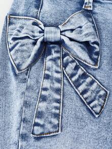 Girls' Flare Jeans,Blue Summer Back-To-School Lightweight Washed Denim,Cute Bow Decor,Comfortable Cotton,Casual&Versatile For Daily Wear,Party,Travel - Medium Wash - View 6