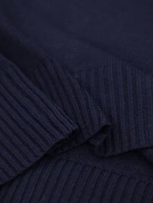 EMERY ROSE Women's Navy Blue Round Neck Casual Versatile Daily Knit Sweater Dress - Navy Blue - View 7