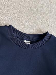 PrepCrw 2pcs Young Girls Elegant Urban School Style Outfit, Featuring Contrast Bow Accent Crew Neck Sweatshirt And Pants Set In Light Blue And Navy, Suitable For Back To School, Casual Outings, Gatherings, Holidays, Autumn And Winter,Judy Hopps Costume Kids Girl Navy Color Block T Shirt And Pants Set Matching Sets For Girls Blue Kids Outfit - Navy Blue - View 5