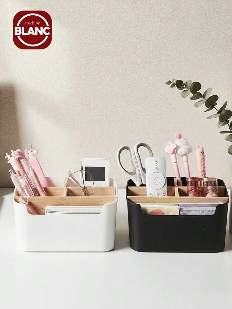 Madebyblanc 1 hộp đựng đồ trên bàn bằng tre có 5 ngăn, hộp đựng đồ dùng văn phòng chống ẩm chất lượng cao, hộp đựng bút, hộp đựng mỹ phẩm trong phòng tắm, giá để đồ đa năng trong phòng khách, hộp đựng trang sức đựng khuyên tai và nhẫn, sản phẩm lưu trữ và sắp xếp đồ dùng gia đình, thích hợp để đặt trên bàn làm việc, tủ, bàn trang điểm, bàn học ký túc xá, trở lại trường - nhiều màu - Xem 1