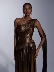 Elitara Váy dạ hội đính cườm đính kim loại thanh lịch dành cho nữ - Vàng - Xem 2