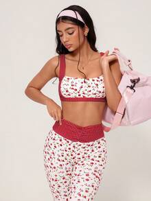 Medorelle Conjunto de 2 piezas con estampado floral aleatorio para mujer - Top corto y shorts - Multicolor - Ver 1