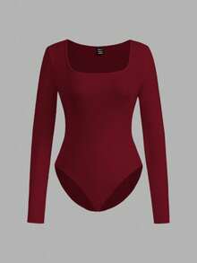 SHEIN EZwear Casual 3pcs Women Square Neck Long Sleeve Tight Fitting Outfit, Suitable For Autumn/Winter - Multicolor - View 5