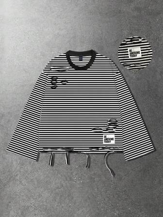 Street Life Unisex Schwarz-Weiß gestreiftes Rundhals T-Shirt