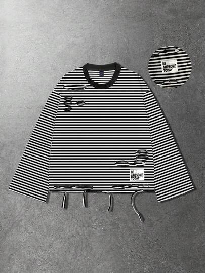 Street Life Unisex Black & White Striped Crew Neck T-Shirt