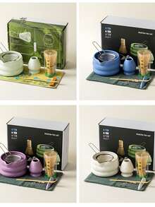 Matcha Set, Japanese Tea Set Includes Matcha Bowl With Spout, Matcha Whisk Holder, Bamboo Matcha Whisk And Bamboo Scoop, 17 Oz Mottled Green Glaze Ceramic Matcha Kit For Tea Lovers