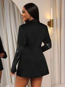 Xyvia Women's Elegant Party & Daily Wear Black Long Sleeve Blazer Jacket, Fashionable Commuter Style With Sequin Patchwork Design, High-End - Black - View 2