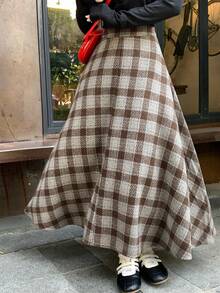 DAZY 休闲通勤格子长裙，秋冬季 - 霧霾藍 - 查看 5