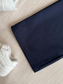 PrepCrw 2pcs Young Girls Elegant Urban School Style Outfit, Featuring Contrast Bow Accent Crew Neck Sweatshirt And Pants Set In Light Blue And Navy, Suitable For Back To School, Casual Outings, Gatherings, Holidays, Autumn And Winter,Judy Hopps Costume Kids Girl Navy Color Block T Shirt And Pants Set Matching Sets For Girls Blue Kids Outfit - Navy Blue - View 8