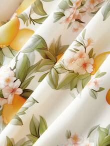 SHEIN MOD فستان بحمالات رفيعة باللون الأصفر مع ربطة عنق على الظهر بطبعة زهور الليمون الرومانسية للسيدات - متعدد الألوان - مشاهدة 7