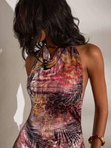 Opulessa Knit Bodycon Halter Neck Mini Dress For Women - Pink - View 5