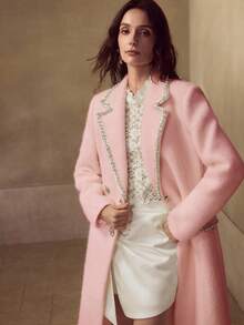 MOTF PREMIUM 女士羊毛镶钻双排扣大衣 - 粉色 - 查看 5