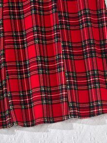 少女格子连衣裙，蝴蝶结装饰，长袖，收腰，时尚拼接领 - 彩色 - 查看 8