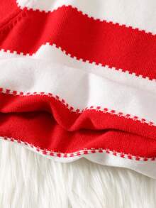 SHEIN 4pcs Red & White Striped Turtleneck Sweater Family Matching Outfits, Mommy And Me, Unisex Baby Winter Clothes - Multicolor - View 7