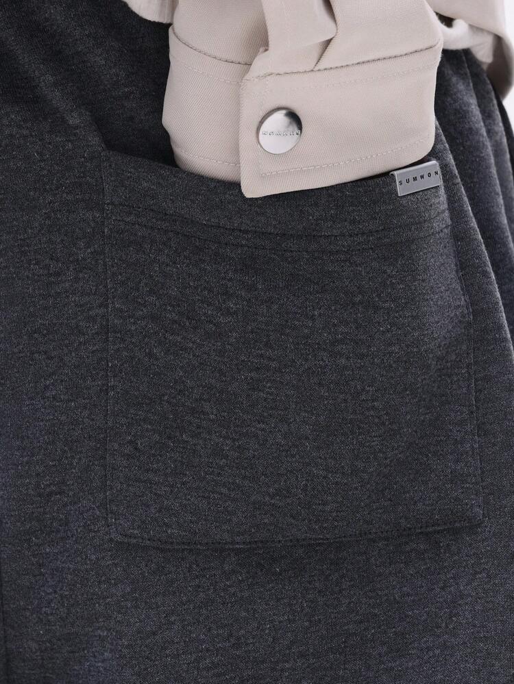 SUMWON Straight Fit Heathered Sweatpants With Embossed Side Graphic And Elastic Waistband Casual Loungewear Bottoms For Everyday Comfort And Relaxed Style Winter Wear Plain