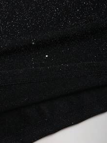 Sweetra 新款时尚百搭秋冬黑色亮面圆领蝴蝶结露肩无袖修身上衣，优雅可爱，适合新年派对、约会、通勤、日常穿着。 - 黑色 - 查看 3