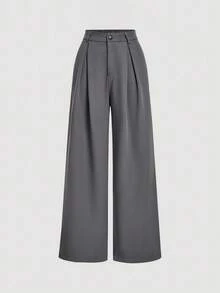 SHEIN MOD 2pcs Vintage Lace-Up Decor Long Sleeve Top And Wide Leg Pants Suit Set,Fall - Grey - View 6