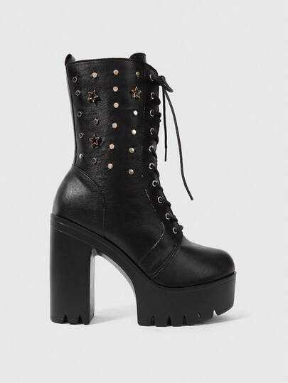 Grunge Punk Women's Versatile Commuter Waterproof Platform Chunky Heel Ankle Boots