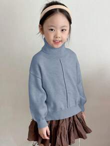 Dazy Kids Young Girls Solid Color Turtleneck Sweater, Fall - Blue - View 5