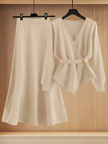 GlowEve New Elegant Button Decor Pullover Sweater, Minimalist European & American Style Fashion Knit Top - Apricot - View 5
