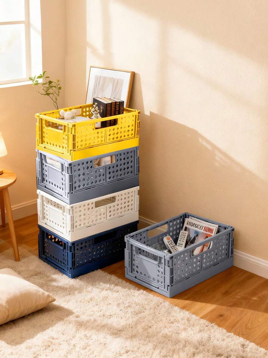 Joivida 1Pc Macron Colors Plastic Foldable Storage Basket Perfect For Storge And Daily Use Easy Assembly Can Be Used In Kitchen Bathroom Office Living Room Classroom Domitries - Multicolor - View 1