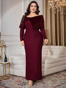 Modelyn Vestido elegante de mujer de talla grande con cuello de piel sintética desmontable - Burdeos - Ver 6