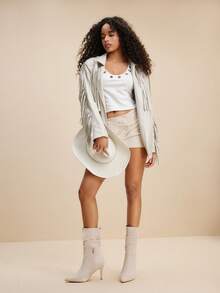 Daringsoles 女士褶皱时尚日常百搭高跟中筒靴 - 杏色 - 查看 4