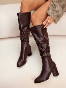 Daringsoles Women's Pointed Toe Pleated Thigh High Boots, Fashion Daily Wear High Heels For Christmas - Coffee Brown - View 7