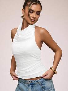 SHEIN BAE Women's Casual Solid Color Halter Backless Tank Top