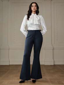 Chiquease Women's Solid Color Fashionable Design Sense Fitted Casual Button Flare Pants - Blue - View 6