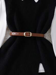 INAWLY Plus Size Women Contrast Color Long Sleeve Sweater Vest - Black - View 4