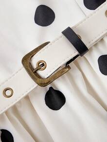 SHEIN MOD Váy chấm bi buộc eo, dành cho sinh viên, thường ngày, thanh lịch - Đen và trắng - Xem 3