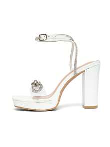 CUCCOO SZL Women's Fashion Rhinestone Ankle Strap Chunky Heel Sandals, Suitable For Dates, Gatherings, Parties, Weddings And Other Occasions - White - View 7