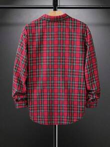 Manfinity Homme Men's Casual College Style Plaid Print Basic Colorful Long Sleeve Curved Hem Collar Shirt, Spring Autumn, For Going Out, Christmas - Red - View 2