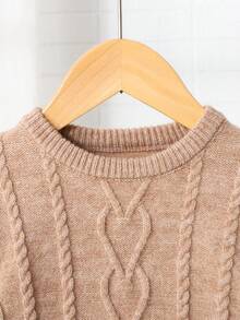 LMoss Kids Young Girl Pink Crew Neck Long Sleeve Patchwork Ruffle Textured Knit Sweater Dress,Autumn Holiday Casual Daily Wear Warmth Autumn/Winter - Khaki - View 6