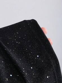 Sweetra 新款时尚百搭秋冬黑色亮面圆领蝴蝶结露肩无袖修身上衣，优雅可爱，适合新年派对、约会、通勤、日常穿着。 - 黑色 - 查看 4