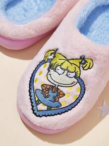 Nick 90s | SHEIN 可爱刺绣卡通女童粉色儿童防滑室内拖鞋，柔软保暖，适合幼儿和儿童冬季穿着，轻便耐用的EVA鞋底，适用于家庭卧室空调房，春、秋、冬季皆宜。 - 粉色 - 查看 3