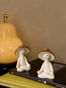 Cirelle 1pc Cute Meditation Sitting Yoga Mushroom Desktop Decor, Yoga Mushroom Ornament Home Living Room Decoration, Garden Resin Craft Gift - Multicolor - View 2