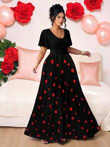 Elenzga Plus Size Elegant Minimalist Holiday Party Ruffle Sleeve Fitted Knit Dress - Black - View 6