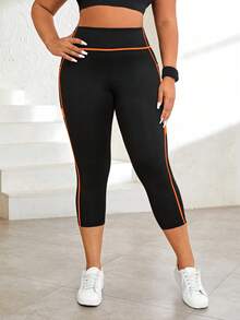 Rhythm Era Plus Size Contrast Color Elastic Phone Pocket Sports Leggings - Multicolor - View 3