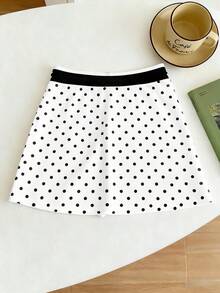 INAWLY 女士波点印花扭结开衩休闲复古半身裙 - 彩色 - 查看 2
