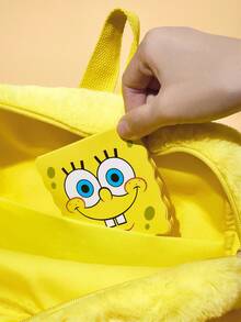 SpongeBob SquarePants | SHEIN 1 Mochila de peluche con bordado de dibujos animados, correa ajustable, bolsa de fitness, bolsa casual, mochila de lona, bolsa escolar, bolsa de viaje, para niñas, para niños, para adolescentes, para mujeres, para hombres, ideas de regalo - Amarillo - Ver 10