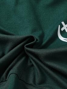 SHEIN Newborn Baby Cartoon Smiling Face Print Long Sleeve Top And Pants Set - Dark Green - View 4