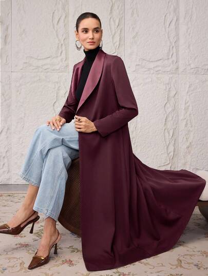 Al Najma Bata abaya de unicolor para mujer con cuello de chal, de manga larga y elegante