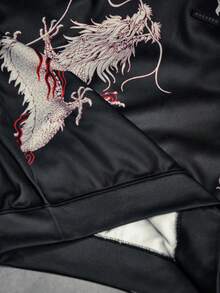 AXEPEAK Bộ áo hoodie và quần nỉ in hình rồng phượng thường ngày cho nam, Thu/Đông - màu đen - Xem 6