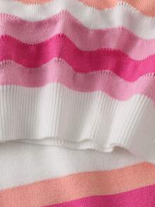 2pcs/Set Girls Sweater Co-Ord Set, Pink Rainbow Striped Knitted Sweater And Skirt, Comfortable For Autumn/Winter Wear, Suitable For School, Daily, Party, Versatile And High Value Long Sleeve Dress For Kids Kids Sweaters For Girls Jumper For Girls Girl Clothes Autumn And Winter Clothes Autumn And Winter Young Girls Drease - Pink - View 4