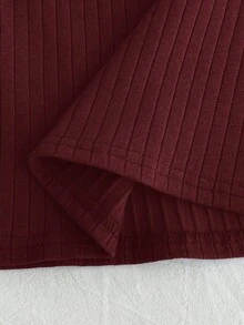 Tween Girls' Ribbed Crew Neck Elastic Fitted All-Match Versatile Long Sleeve T-Shirt, Comfortable - Burgundy - View 4