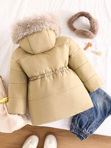 Young Girls Padded Coat, Casual Versatile All-Match Style, Brown Mid-Length Waisted, Winter - Khaki - View 2