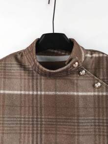 GlowEve 女士单排扣格子羊毛斗篷，优雅休闲街头风，适合日常通勤、商务出行、浪漫约会、派对、圣诞节等场合，驼色中长款大衣，秋冬款 - 彩色 - 查看 8