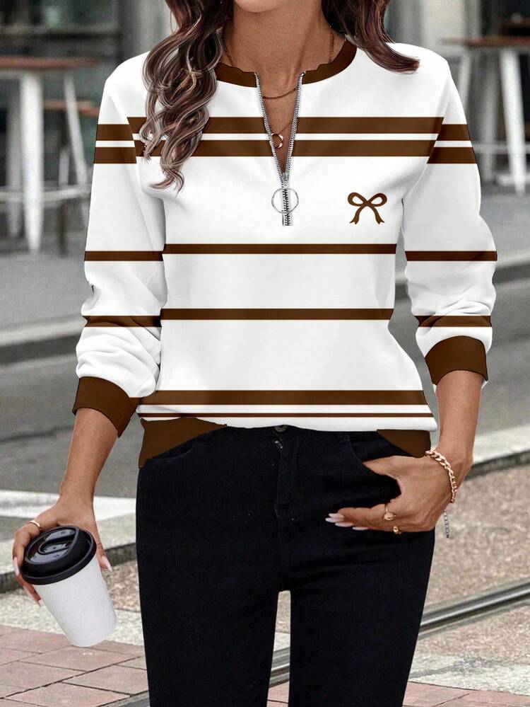 Lässiger Damen Rundhals Sweatshirt mit Reißverschluss vorne, Lässig